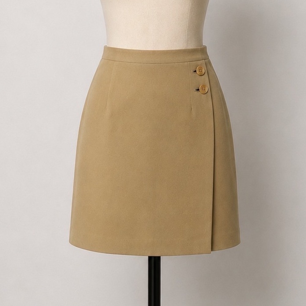 Kasper & Company ASL Tan Linen Wrap Mini Skirt Button Side Tan Beige Size 12